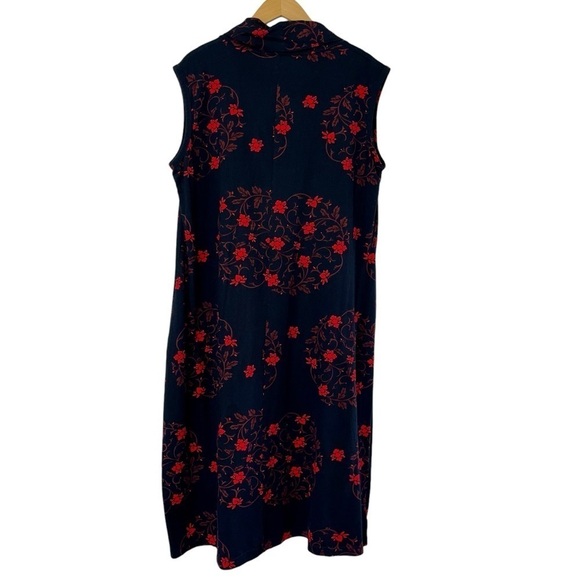 Aller Simplement Womans Midi Dress Sz XL Cowel Neck Sleeveless Black Red Cotton - Picture 4 of 11